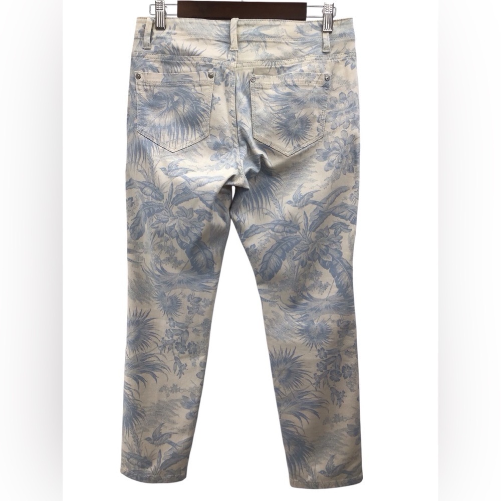 J. Jill Authentic Fit Slim Ankle Cream and Blue Floral Tropical Bird Jeans - Picture 2 of 10